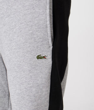 Lacoste Cotton Fleece Colour-Block Shorts in Silver Chine/Black. Shot at EQVVS. Detail shot. 