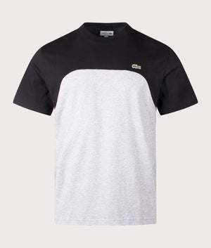 Lacoste Cotton Jersey Colour-Block T-shirt in Silver Shine and Black. EQVVS front Shot.