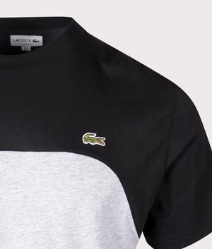 Lacoste Cotton Jersey Colour-Block T-shirt in Silver Shine and Black. EQVVS Detail Shot.