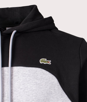 Lacoste Colour-Block Hoodie in Silver Chine/Black. Shot at EQVVS. Detail shot