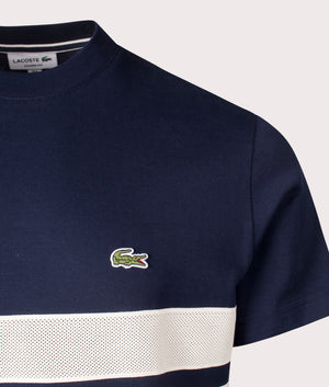 Lacoste Heavy Jersey Mesh Band T-shirt in Navy Blue. Shot at EQVVS. Detail shot