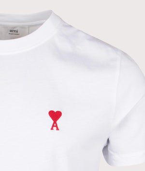 Ami De Coeur T-Shirt in White, 100% Cotton at EQVVS Menswear. Detailed Logo Shot. 