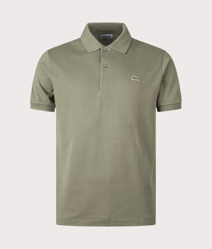 L1212 Croc Logo Polo Shirt in Khaki Green by Lacoste. EQVVS Front Angle Shot.