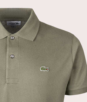 L1212 Croc Logo Polo Shirt in Khaki Green by Lacoste. EQVVS Detail Shot.