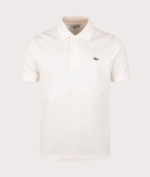 Lacoste L1212 Croc Logo Polo Shirt in Lapland Beige. EQVVS front shot.