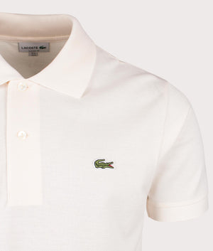 Lacoste L1212 Croc Logo Polo Shirt in Lapland Beige. EQVVS detail shot.