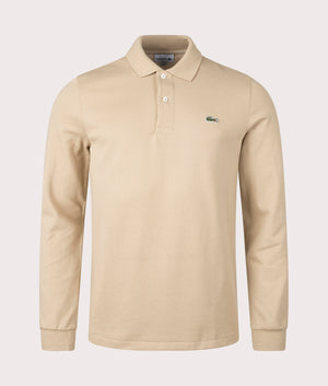 Long Sleeve Croc Logo Polo Shirt in Viennese by Lacoste. EQVVS Front Angle Shot.