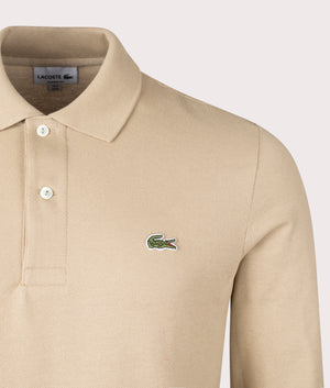 Long Sleeve Croc Logo Polo Shirt in Viennese by Lacoste. EQVVS Detail Shot.