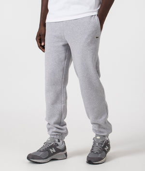 Lacoste Brushed Fleece Joggers in Silver Chine. Shot at EQVVS.  Side shot. 