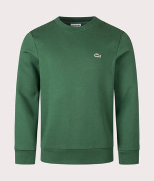 Lacoste Relaxed Fit Organic Brushed Cotton Sweatshirt in Green. Front angle shot at EQVVS.