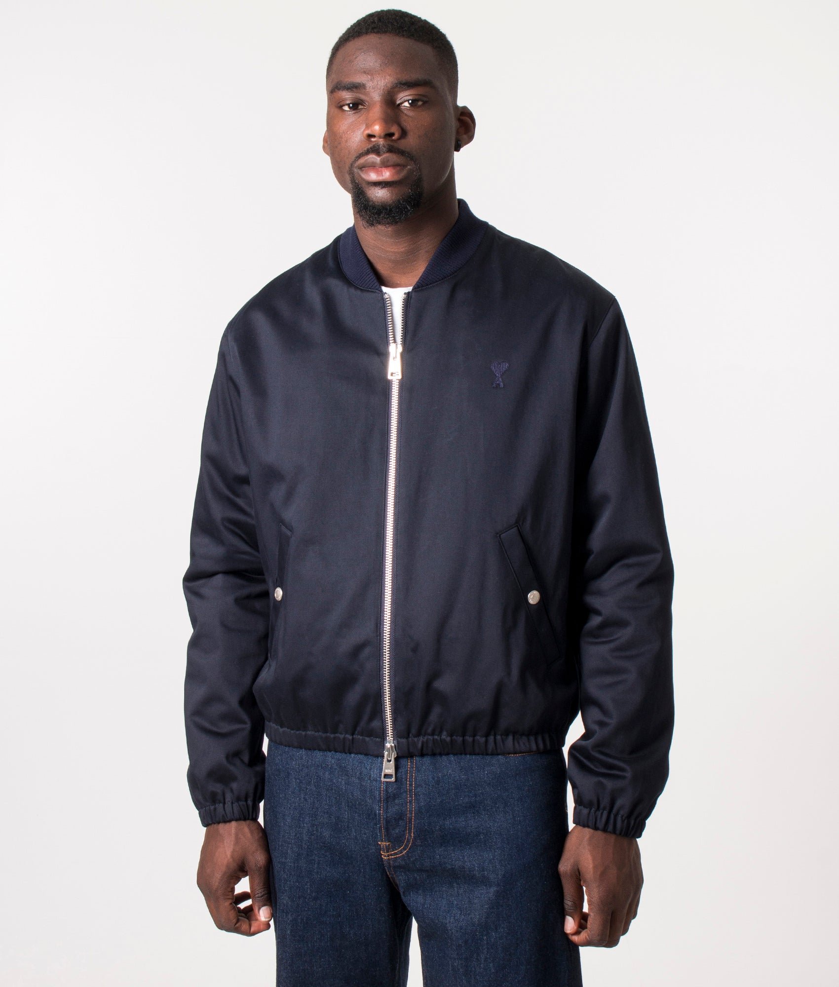 Compact Cotton Satin Bomber Jacket Nautic Blue | AMI | EQVVS