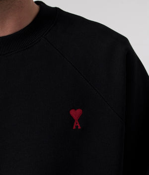 Relaxed-Fit-Red-Ami-De-Coeur-Sweatshirt-Black-AMI-EQVVS-Detail-Image