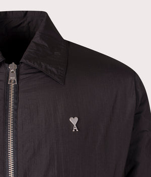 Ami De Coeur Zip Through Jacket in Black by Ami. EQVVS Menswear Front Detail Shot.