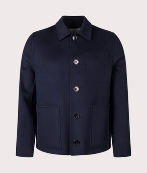 Boxy Buttoned Jacket in Navy Blue by Ami. EQVVS Shot. 