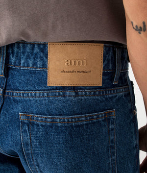 Classic Fit Jeans in Used Blue by Ami. EQVVS Menswear Back Detail Model Shot.