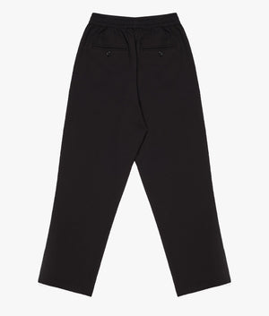Relaxed Fit Seersucker Trousers in Black by MKI MIYUKI ZUKO, EQVVS Back Flat Shot.