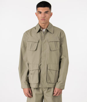 MKI Oversized Ripstop Cargo Jacket  in Sage Green. Front angle model shot at EQVVS.