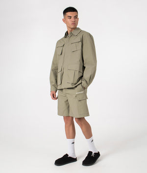 MKI Oversized Ripstop Cargo Jacket  in Sage Green. Full front angle model shot at EQVVS.