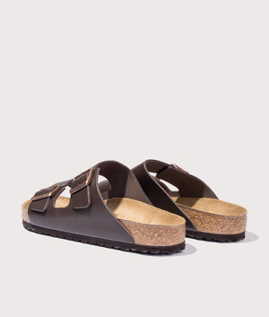 Arizona Natural Leather Sandals in Dark Brown by Birkenstock. EQVVS Shot.