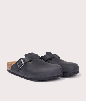 Boston Oiled Leather Clogs in Black by Birkenstock. EQVVS Shot.