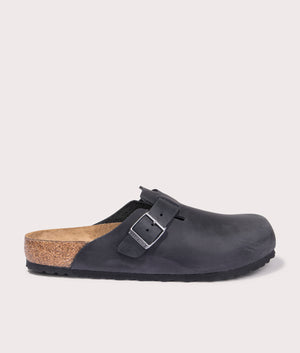 Boston Oiled Leather Clogs in Black by Birkenstock. EQVVS Shot. 