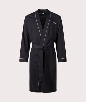 BOSS Kimono Dressing Gown in Black, 100% Cotton. EQVVS Front Shot.