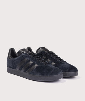 adidas Originals, Gazelle trainers, black, Eqvvs Menswear, front shot angle