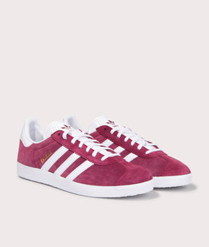 adidas Originals Gazelle trainers in Burgundy, leather and suede upper. side shot. 