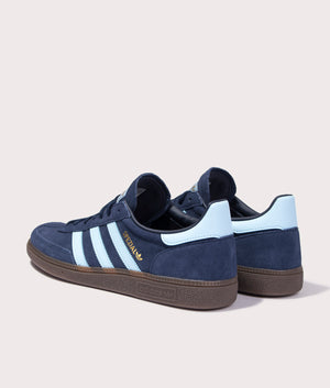 Adidas Handball Spezials in Collegiate Navy/Clear Sky/Gum5 at EQVVS. Back shot. 