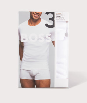 BOSS 3 Pack Lightweight T-Shirt in White. Shot at EQVVS.  Box shot. 