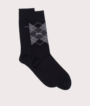 Boss 2 Pack RS Argyle Socks in black at EQVVS menswear front view