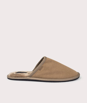 BOSS Home Slippers for Men in Medium Beige at EQVVS. Side Shot