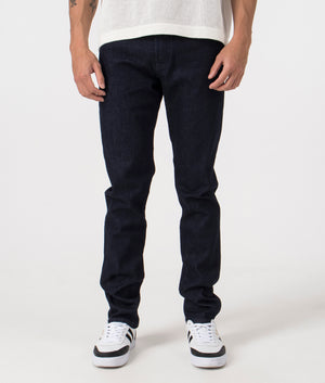 BOSS Regular Fit Maine Comfort Stretch BC-C Jeans in Deep Indigo. Front angle model shot at EQVVS.