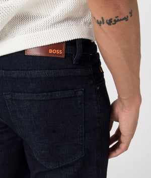 BOSS Regular Fit Maine Comfort Stretch BC-C Jeans in Deep Indigo. Back angle detail model shot at EQVVS.