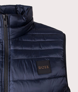 BOSS Slim Fit Odeno1 Gilet for Men in Dar Blue at EQVS. Detail Shot