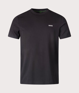 Crew Neck Tee T-Shirt in Black from BOSS. Front angle shot at EQVVS.