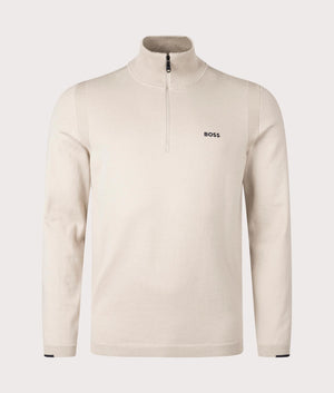 BOSS Quarter Zip Ever-X Knit Jumper in Light Beige. EQVVS front Shot.