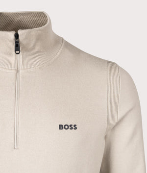 BOSS Quarter Zip Ever-X Knit Jumper in Light Beige. EQVVS Detail Shot.