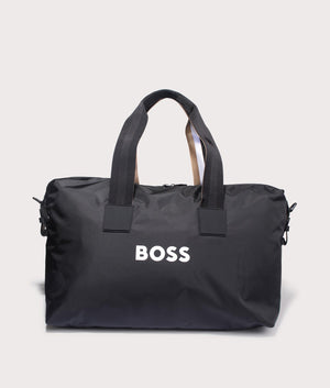 BOSS Catch 3.0 Holdall Bag in Black. At EQVVS Menswear. Front detail shot