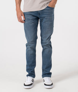 BOSS Slim Fit Delaware BC-C Jeans in Medium Blue. Front angle model shot at EQVVS.