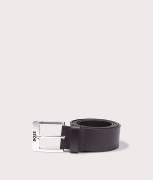 BOSS Jemio Belt in Dark Brown at EQVVS. Rolled Shot.