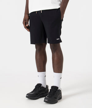 Lightweight Unique Shorts in Black by BOSS. EQVVS Model Shot. 