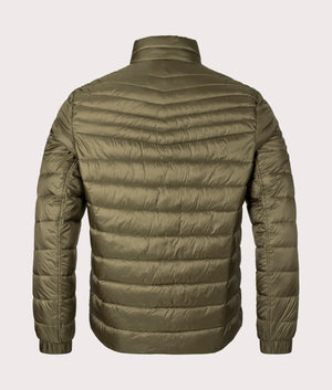 BOSS Slim Fit Oden1  Quilted Jacket in Open Green. EQVVS Back Shot.