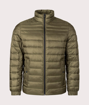 BOSS Slim Fit Oden1  Quilted Jacket in Open Green. EQVVS Front Shot.