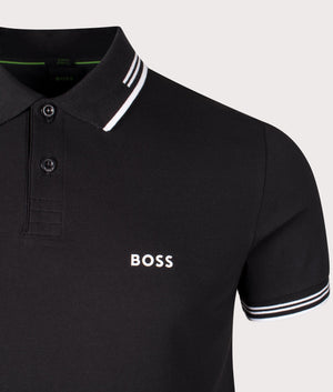 BOSS Slim Fit Paul Polo Shirt in Black for men at EQVVS Detail Shot