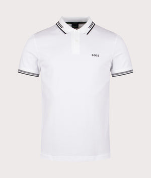 BOSS Slim Fit Paul Polo Shirt in White for men at EQVVS Front Shot