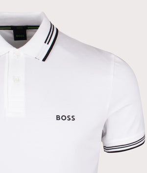 BOSS Slim Fit Paul Polo Shirt in White for men at EQVVS Detail Shot