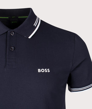 BOSS Slim Fit Paul Polo Shirt in Dark Blue for men at EQVVS Detail Shot