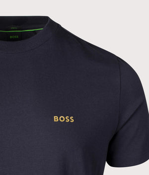 BOSS Crew Neck T-Shirt in Dark Blue. Shot at EQVVS.  Detail shot.