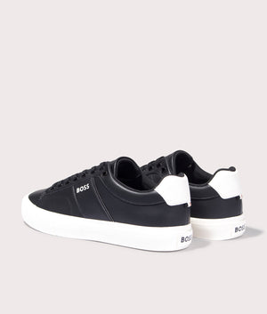 Aiden Tenn Trainers in Black by Boss. EQVVS Back Pair Shot.